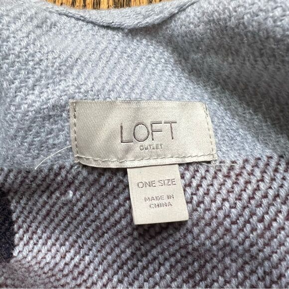 Plaid Knit Poncho Sweater Black Brown Cream Gray by LOFT OS - Picture 7 of 7